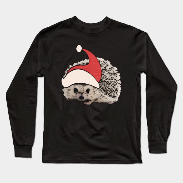 Hedgehog Christmas Santa Elf Vintage Novelty Gift Long Sleeve T-Shirt by AmbersDesignsCo